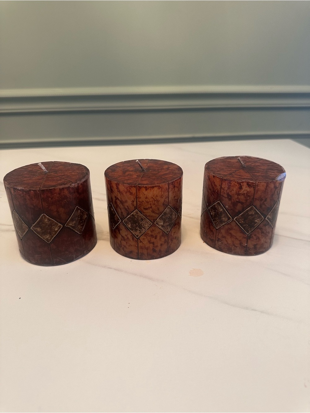 Decorative Brown Diamond-Accent Pillar Candle Set -